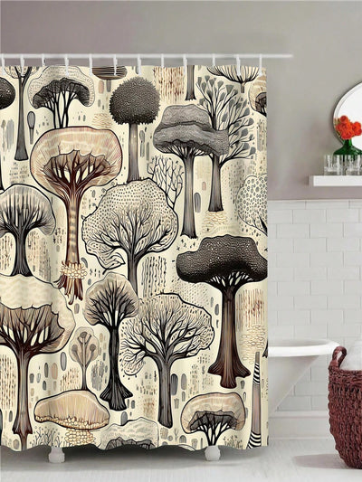 Simple Tree Print Waterproof Bathroom Shower Curtain for Modern Decor