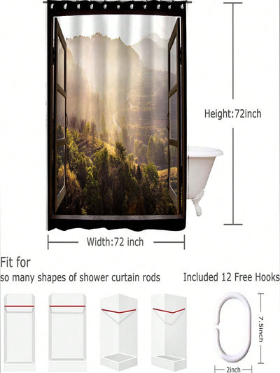 Summer Serenity: Mountain Ocean View Shower Curtain for Bathroom