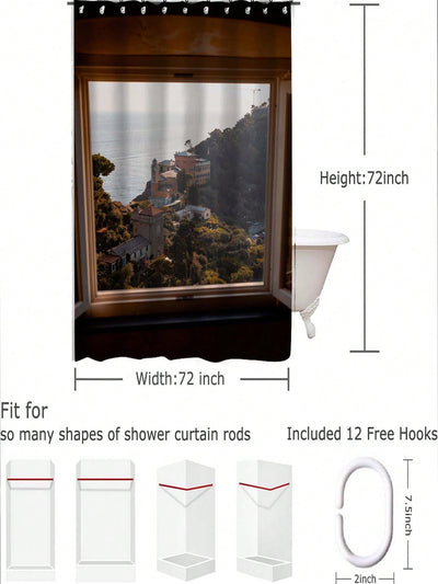 Summer Serenity: Mountain Ocean View Shower Curtain for Bathroom