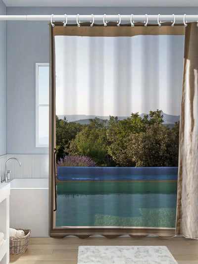 Summer Serenity: Mountain Ocean View Shower Curtain for Bathroom