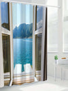 Summer Serenity: Mountain Ocean View Shower Curtain for Bathroom