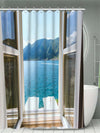 Summer Serenity: Mountain Ocean View Shower Curtain for Bathroom