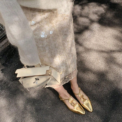 French Retro Chic: Mary Jane Shoes with Floating Duckweed Pearl and Low Heels