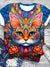 Lovely Lune: Plus Size Cat Flower Printed T-Shirt
