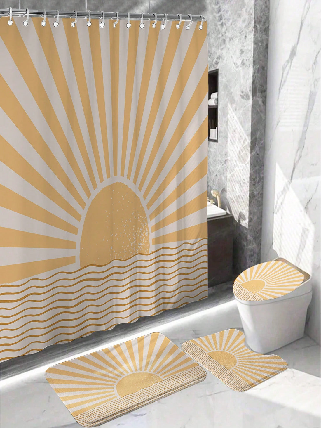 Transform your bathroom into a bright and stylish oasis with our Sunshine Pattern Printed <a href="https://canaryhouze.com/collections/shower-curtain" target="_blank" rel="noopener">Shower Curtain</a> and Bathroom Mat Set. The sunny pattern will add a touch of cheer to your space, while the functional aspects of the set provide durability and slip resistance. Elevate your bathroom experience now!