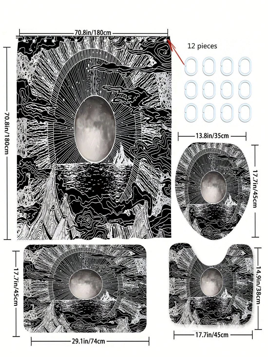 Transform your bathroom into a relaxing beach getaway with our Beach Vibes Bathroom Set. The sun waves printed <a href="https://canaryhouze.com/collections/shower-curtain" target="_blank" rel="noopener">shower curtain</a> and bath mat with hooks will bring a touch of coastal charm to your space. Enjoy the perfect combination of style and functionality with this set.