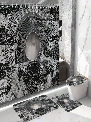 Ocean Sun Waves Shower Curtain and Bathroom Mat Set - Home Decor Bathroom Accessories