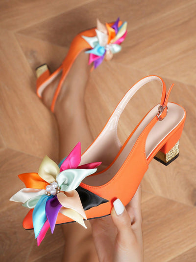 Rainbow Flower Backless Sandals: Step into Style with High Heels