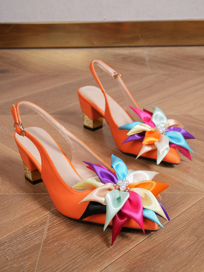 Rainbow Flower Backless Sandals: Step into Style with High Heels