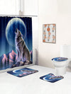 Waterproof Wolf Howling Shower Curtain Set: Decorative Bathroom Essentials with Anti-Slip Mat and Toilet Seat Cover