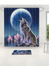 Waterproof Wolf Howling Shower Curtain Set: Decorative Bathroom Essentials with Anti-Slip Mat and Toilet Seat Cover