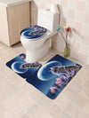 Waterproof Wolf Howling Shower Curtain Set: Decorative Bathroom Essentials with Anti-Slip Mat and Toilet Seat Cover