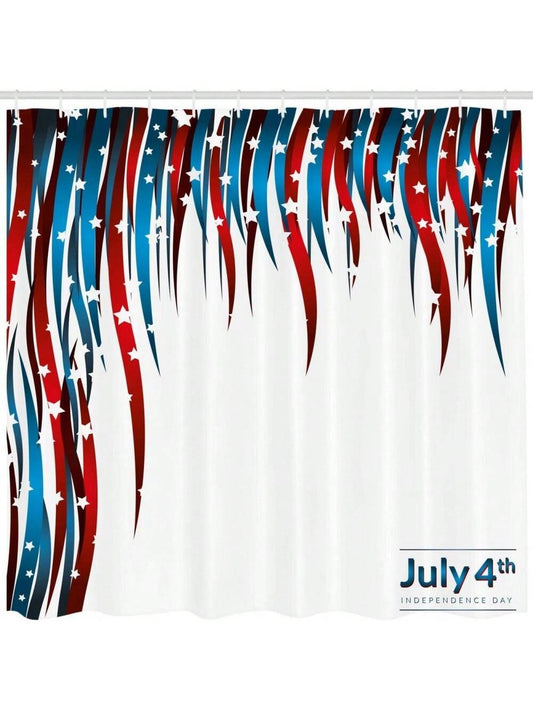 Stars & Stripes 4th of July Shower Curtain Set - Patriotic Bathroom Decor in Red, White, and Blue