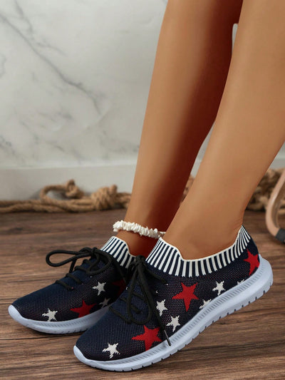 Stylish Stars: Women's Casual Lightweight Sneakers for Independence Day