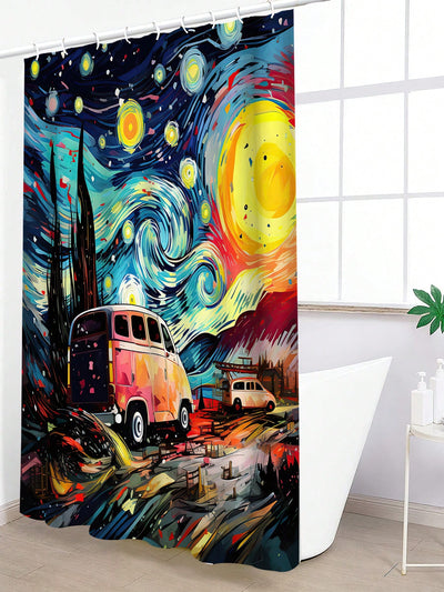 Starry Castle Car Printed Waterproof Shower Curtain - Add Magic to Your Bathroom Decor!