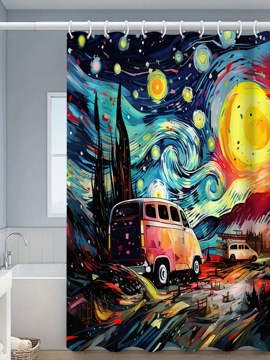 Starry Castle Car Printed Waterproof Shower Curtain - Add Magic to Your Bathroom Decor!