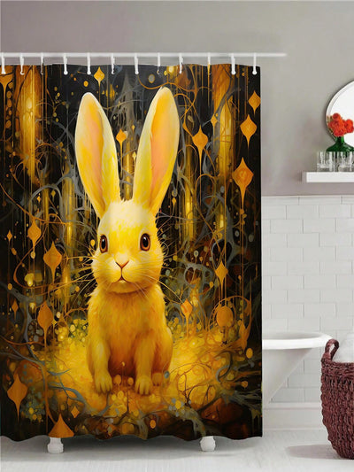 Adorable Rabbit Printed Shower Curtain: A Modern, Waterproof Addition to Your Bathroom Decor!