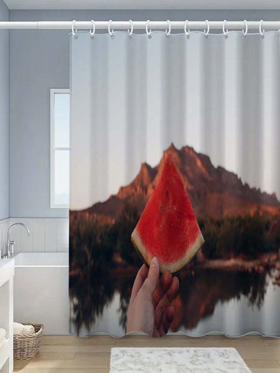 Juicy Watermelon Waterproof Bath Curtain with Hooks: Fun Bathroom Decor Accessory