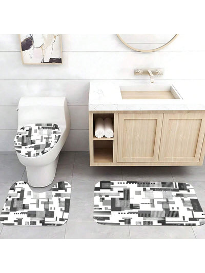 Chic Geometric Printed Shower Curtain Set: Elevate Your Bathroom Style!