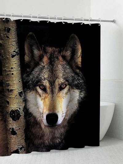 Wolf Design Bathroom Set: Waterproof Shower Curtain, Toilet Cover, and Bathroom Mat - Complete with 12 Shower Curtain Hooks