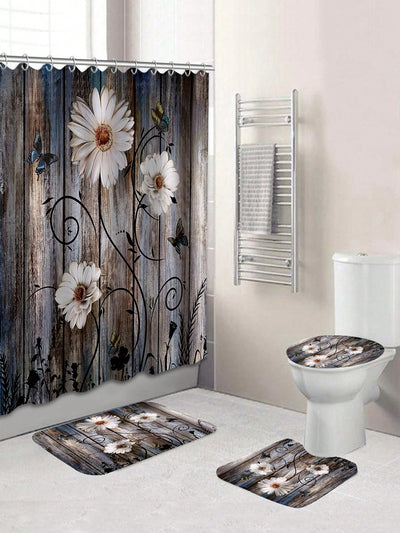 Sunset Beach Bathroom Set: Shower Curtain, Toilet Mat, Bath Mats, Hooks