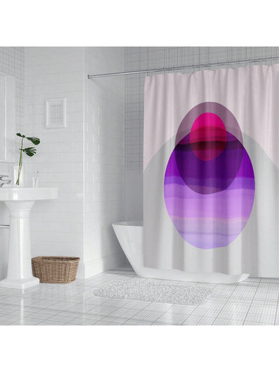 Geometric Circular Overlapping Pattern Waterproof Shower Curtain with Hooks - White & Purple