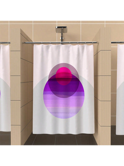 Geometric Circular Overlapping Pattern Waterproof Shower Curtain with Hooks - White & Purple