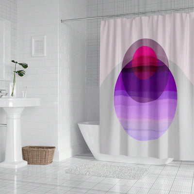 Geometric Circular Overlapping Pattern Waterproof Shower Curtain with Hooks - White & Purple