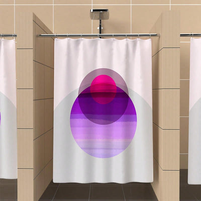 Geometric Circular Overlapping Pattern Waterproof Shower Curtain with Hooks - White & Purple