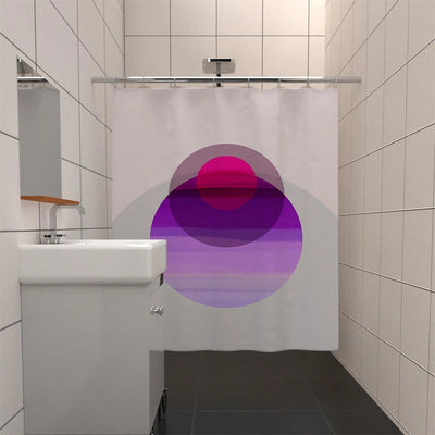 Geometric Circular Overlapping Pattern Waterproof Shower Curtain with Hooks - White & Purple