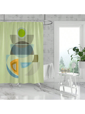 Geometric Patchwork Shower Curtain Set - Light Green Waterproof Design