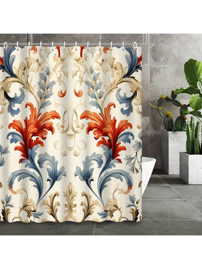 Elegantly Designed Baroque Style Leaf Printed Shower Curtain for Stylish Bathroom Decor