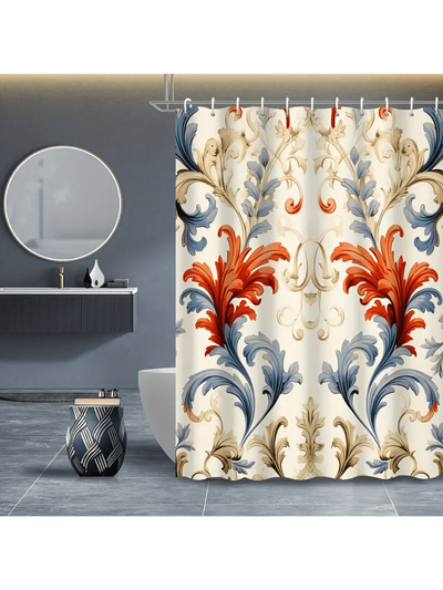 Elegantly Designed Baroque Style Leaf Printed Shower Curtain for Stylish Bathroom Decor