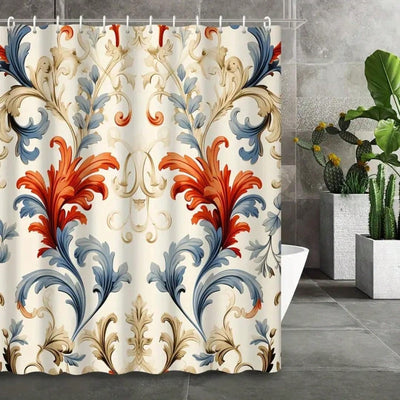 Elegantly Designed Baroque Style Leaf Printed Shower Curtain for Stylish Bathroom Decor