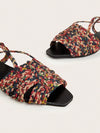 Boho Chic Faux Suede Braided Strap Flat Sandals with Flower Detail