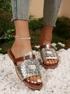 Chic and Stylish Snake Print Peep Toe Flat Sandals with Ankle Strap