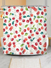 Cherry Fruit and Leaf Cartoon Shower Curtain Set - Waterproof Summer Plant Print Decor with Hooks