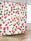 Cherry Fruit and Leaf Cartoon Shower Curtain Set - Waterproof Summer Plant Print Decor with Hooks