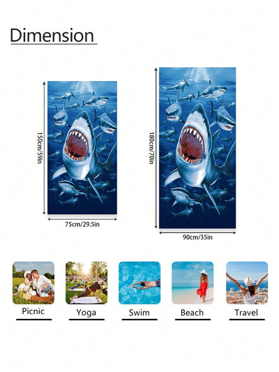 Vibrant Shark Printed Beach Towel - Oversized, Quick-Drying & Perfect for Summer Fun!