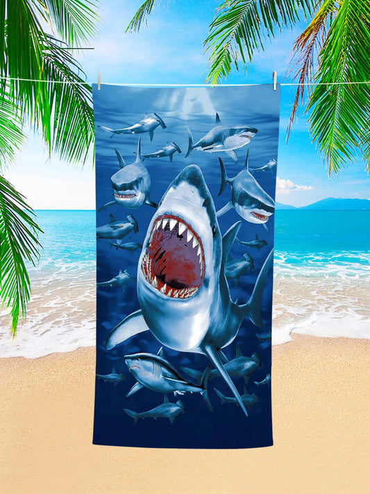 Vibrant Shark Printed Beach Towel - Oversized, Quick-Drying & Perfect for Summer Fun!