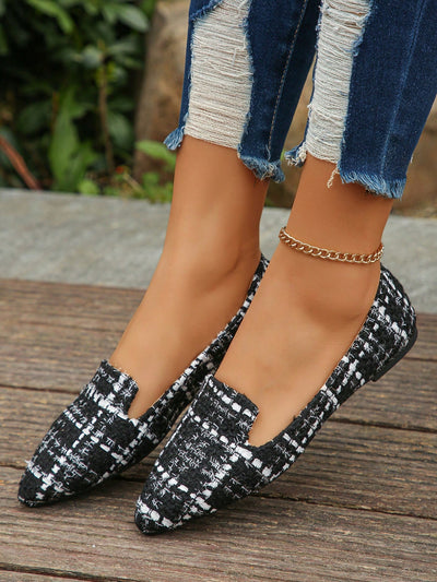 Chic Black Plaid Pattern Pointed Toe Flats - Spring and Autumn Collection