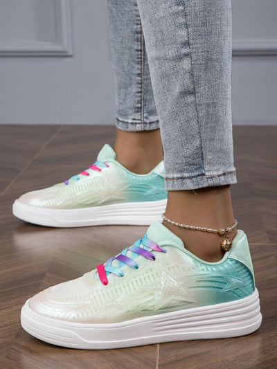 Green Ombre Gradient Star Sneakers: Stylish & Comfortable Low-Cut Design