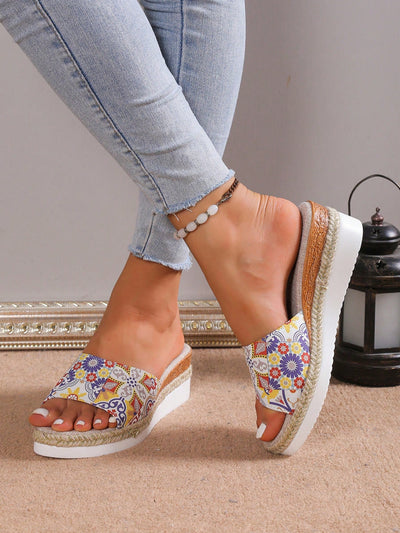 Walk Tall in Style: Women's Plus Size Woven Straps Wedge Platform Slides Summer Sandals