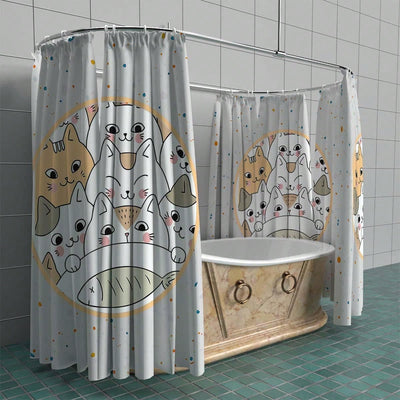 Cartoon Cat Graffiti Style Waterproof Polyester Bath Curtain - Enhance Your Bathroom with Grey Tone Design