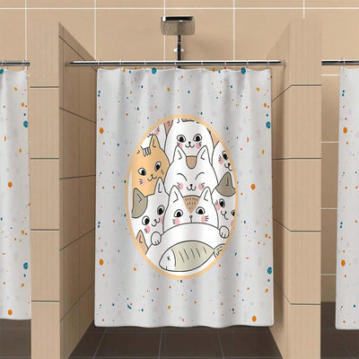 Cartoon Cat Graffiti Style Waterproof Polyester Bath Curtain - Enhance Your Bathroom with Grey Tone Design