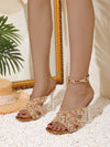 Blinged Out Roman Chic: Crystal Decorated High Heel Sandals with Spiral Lace Up Design