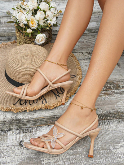 Chic and Stylish Bowknot Detail High Heeled Sandals for Summer in Apricot