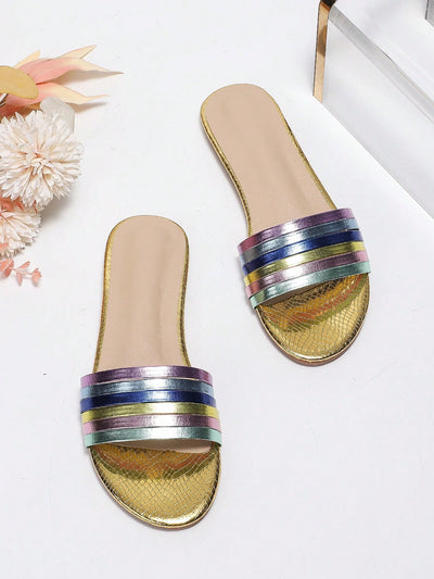 Multicolor Metallic Band Flat Sandals: Comfortable and Slip-Resistant Independence Day Shoes