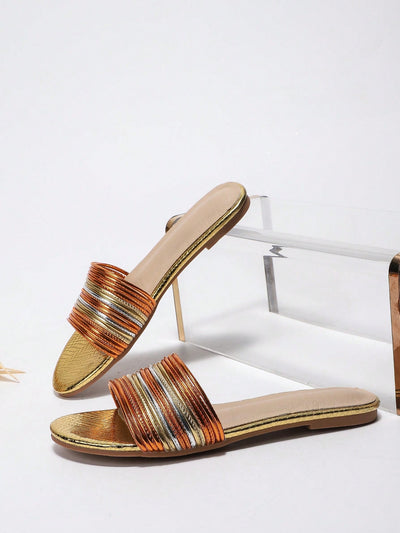 Multicolor Metallic Band Flat Sandals: Comfortable and Slip-Resistant Independence Day Shoes