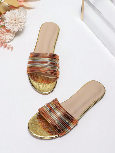 Multicolor Metallic Band Flat Sandals: Comfortable and Slip-Resistant Independence Day Shoes